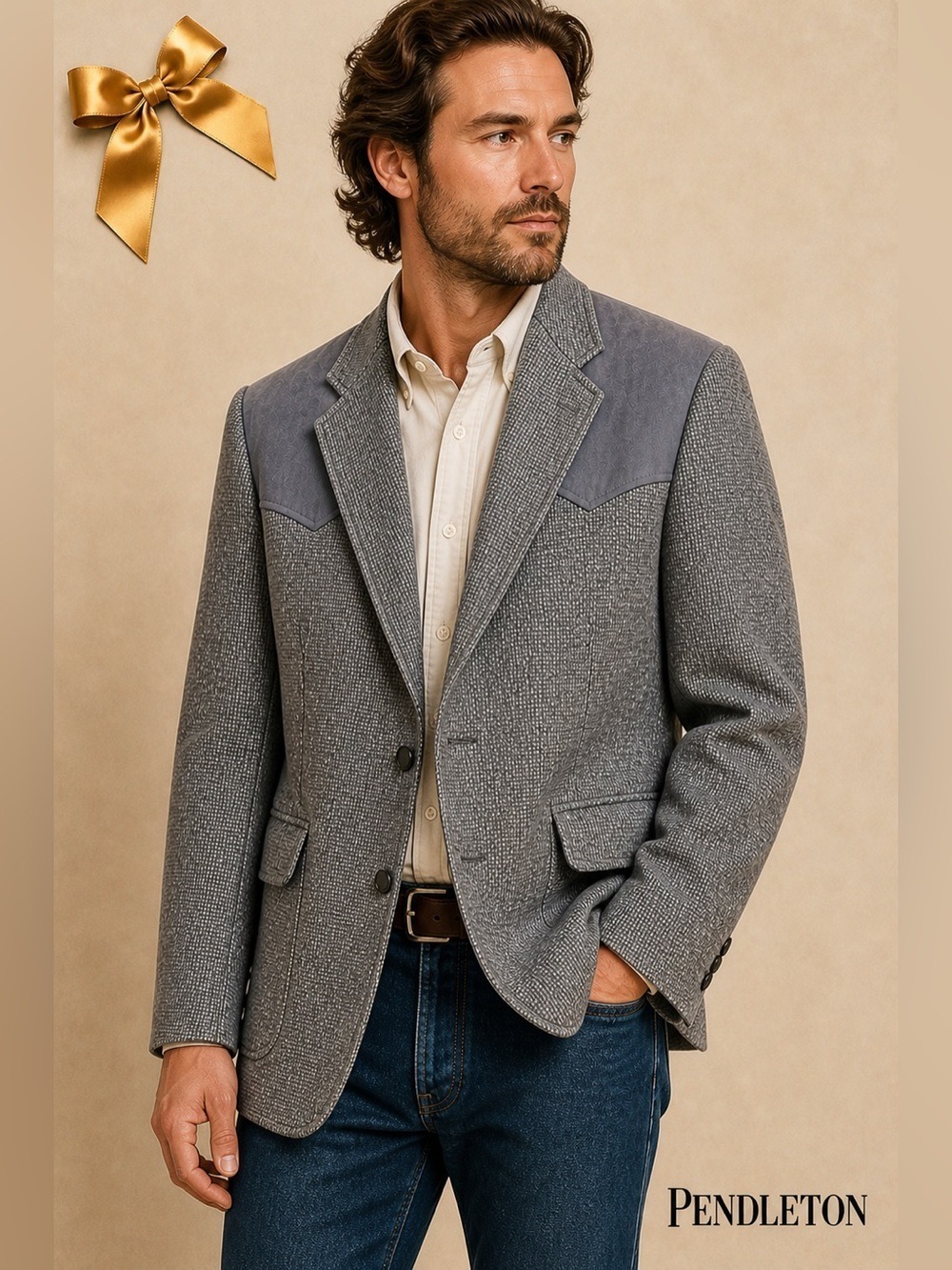 Pendleton Vintage 100% Virgin Wool Western Blazer Sport Coat Gray 46